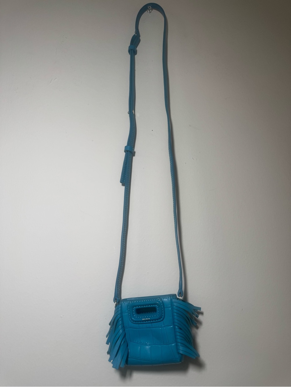 Maje Turquoise Fringe Croc embossed Mini Bag